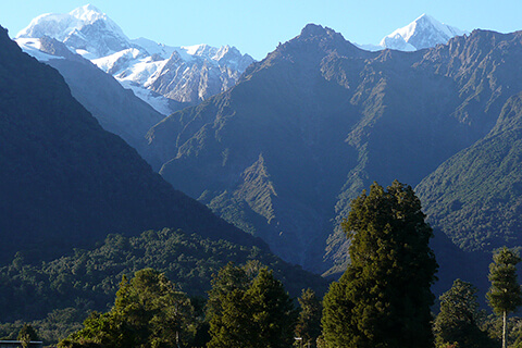Sunrise catching Mt Tasman (L) and Aoraki (Mt Cook, R) on New Zealand South Island.